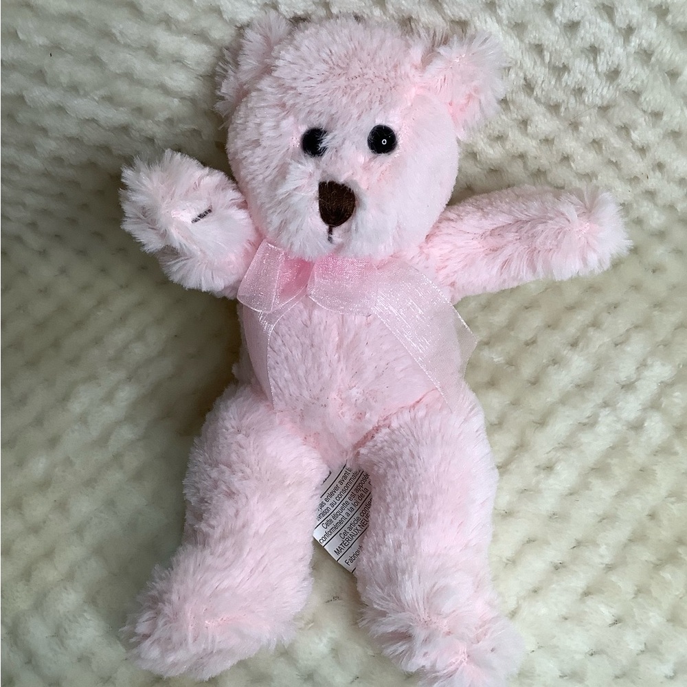 Aurora World Plush Pink Teddy Bear with Sheer Pink Ribbon Bow Stuffed Animal Toy